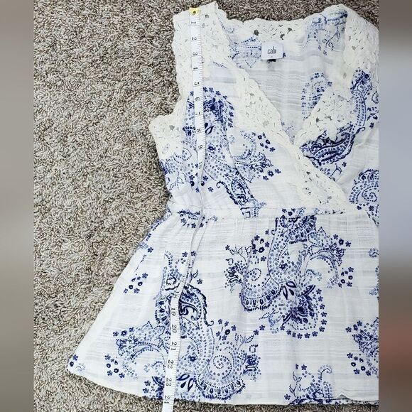 Cabi White & Blue Wrap Top 5223 - Picture 4 of 7